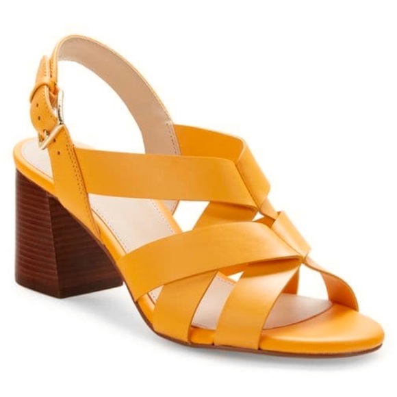 Cole Haan Jamie Strappy Radiant Yellow Block Heel Sandals Size 7.5B - Picture 1 of 16